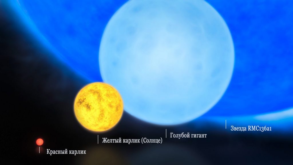Naine rouge, étoile de classe solaire, géante bleue et R136a1