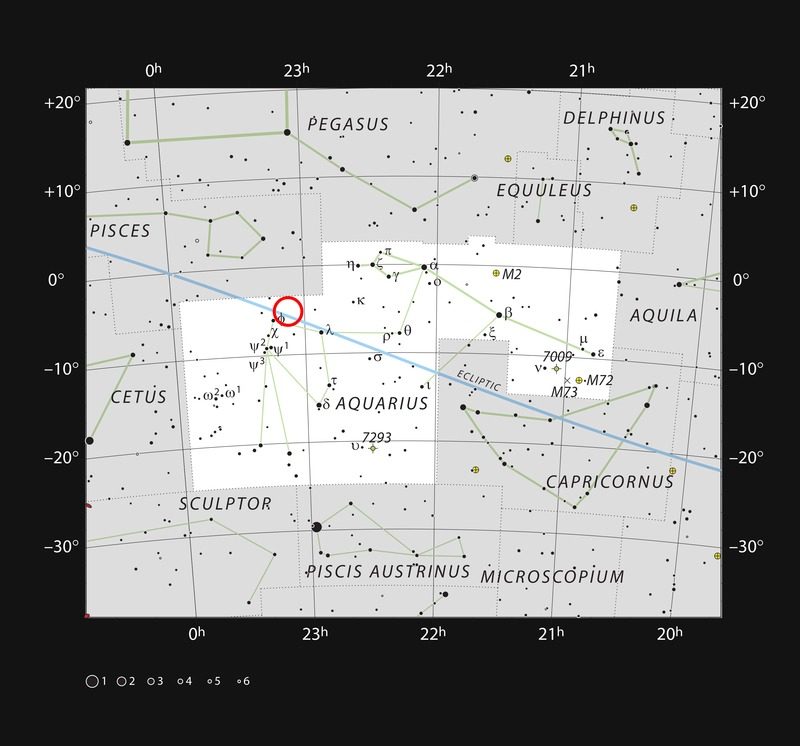 La position de TRAPPIST-1 dans la constellation du Verseau