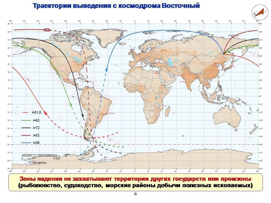 Trajectoires de lancement du cosmodrome de Vostochny