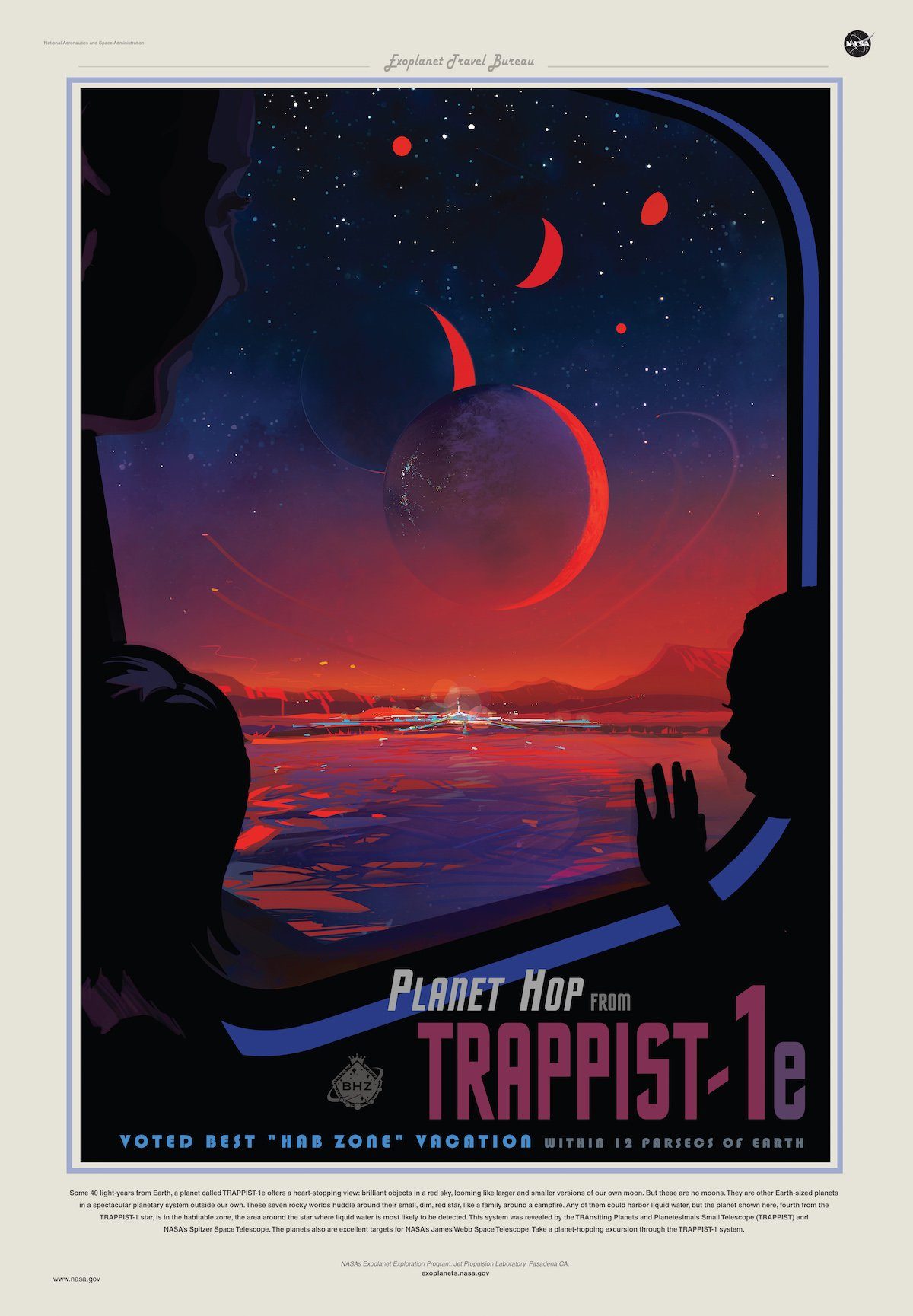 Affiche futuriste sur les voyages à bord de TRAPPIST-1 e