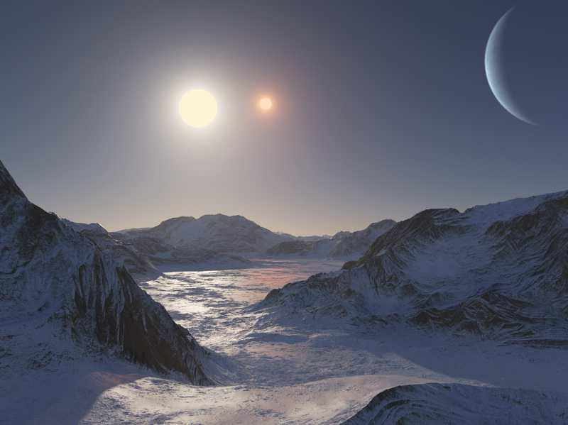 Vue de l'étoile binaire depuis l'exoplanète Kepler 47c