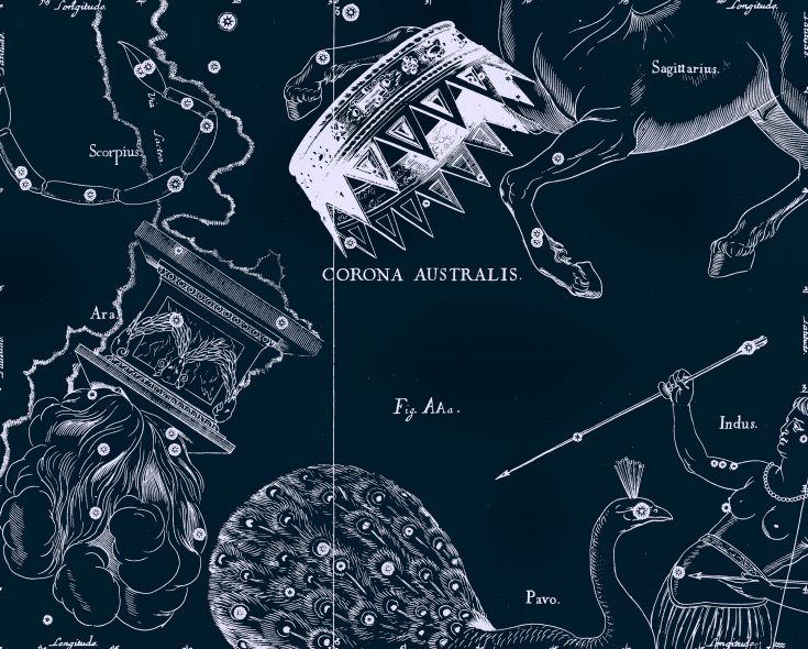 Couronne australe, dessin de Jan Hevelius tiré de son atlas des constellations