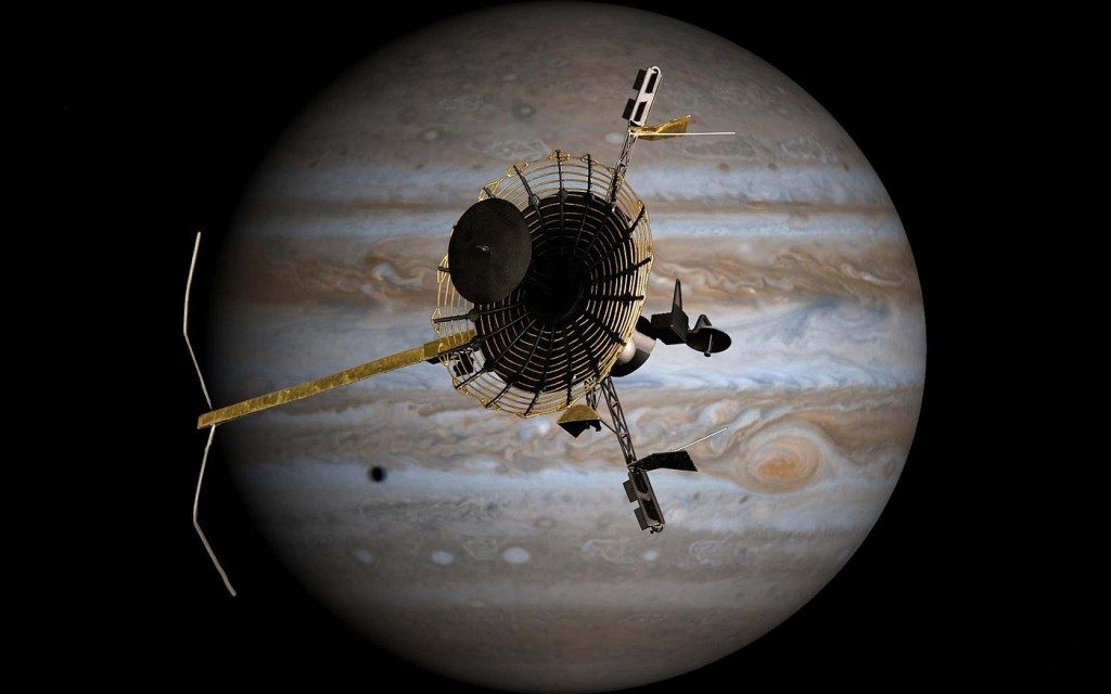 Sonde Galileo en arrière-plan de Jupiter