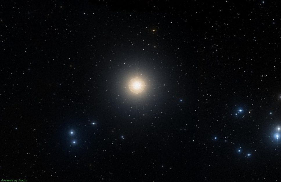 L'étoile Aldebaran, capture d'écran du catalogue DSS.