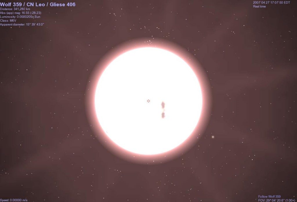 Loup stellaire 359 modélisé dans le programme Celestia.
